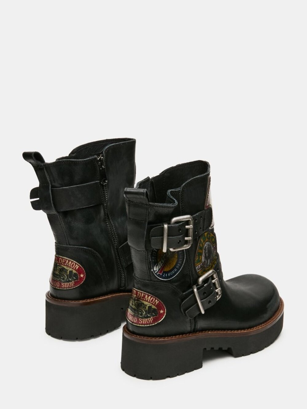 NEW Steve Madden Womens sz 9 Reckless Black Leather boots moto buckle platform - Picture 3 of 5